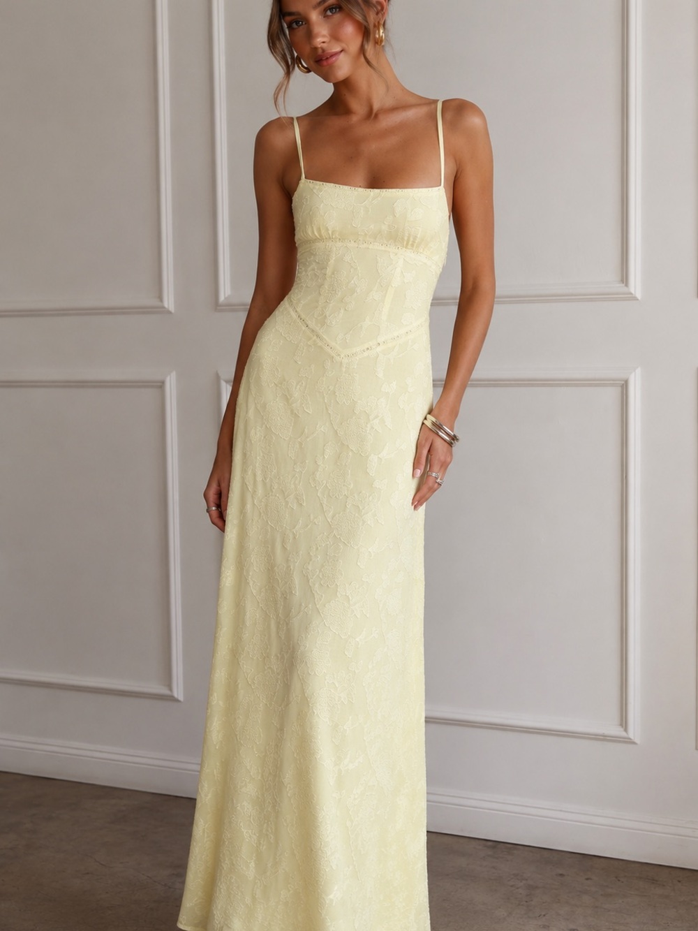 Princess Polly Pale Yellow Lace Slip Gown